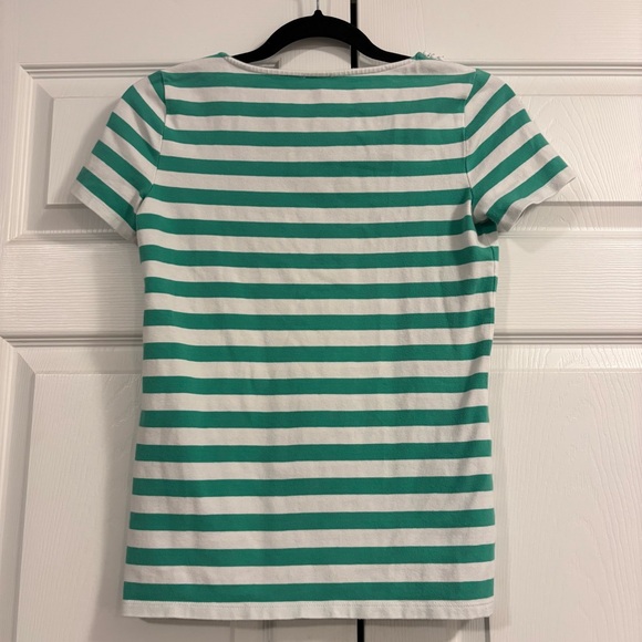 Talbots White & Green Striped Tee with Beaded Necklace Trim - Picture 3 of 7